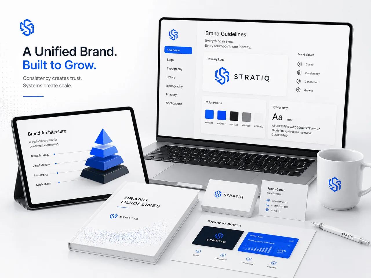 Stratiq unified brand system mockup