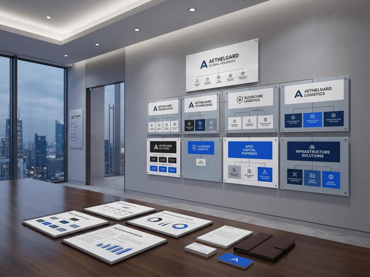 Aethelgard Global Holdings subsidiary org chart wall
