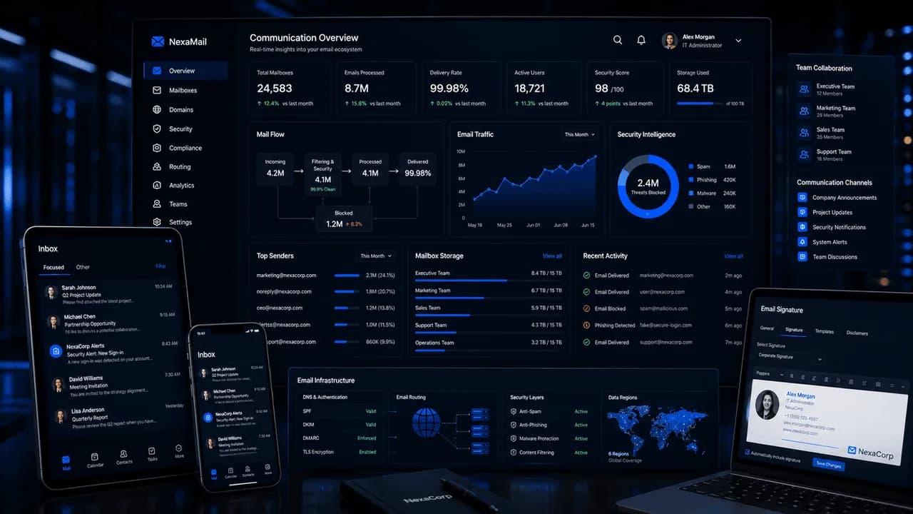 Business Email Configuration communication overview command center