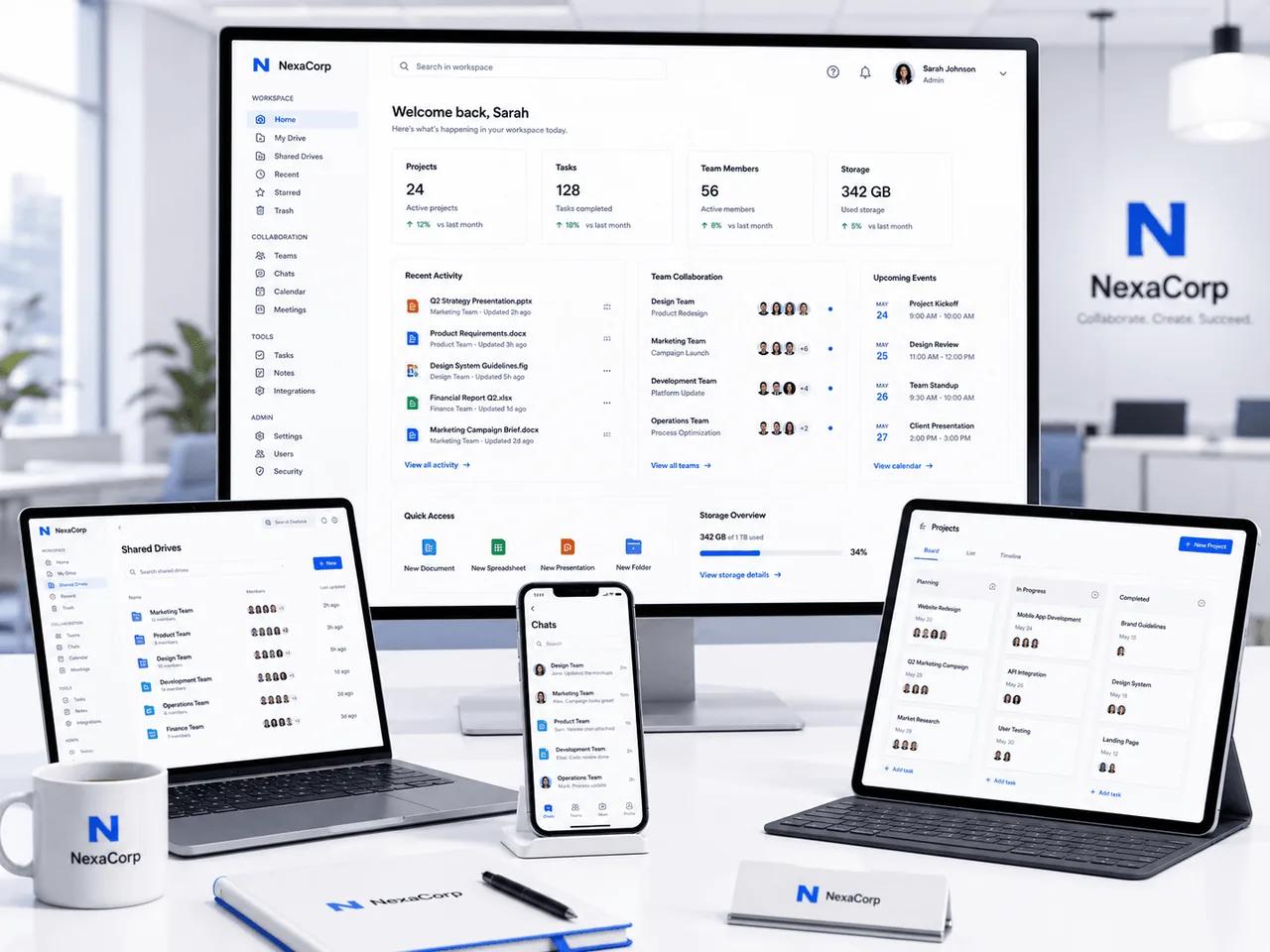 Digital Workspace dashboard and project activity view