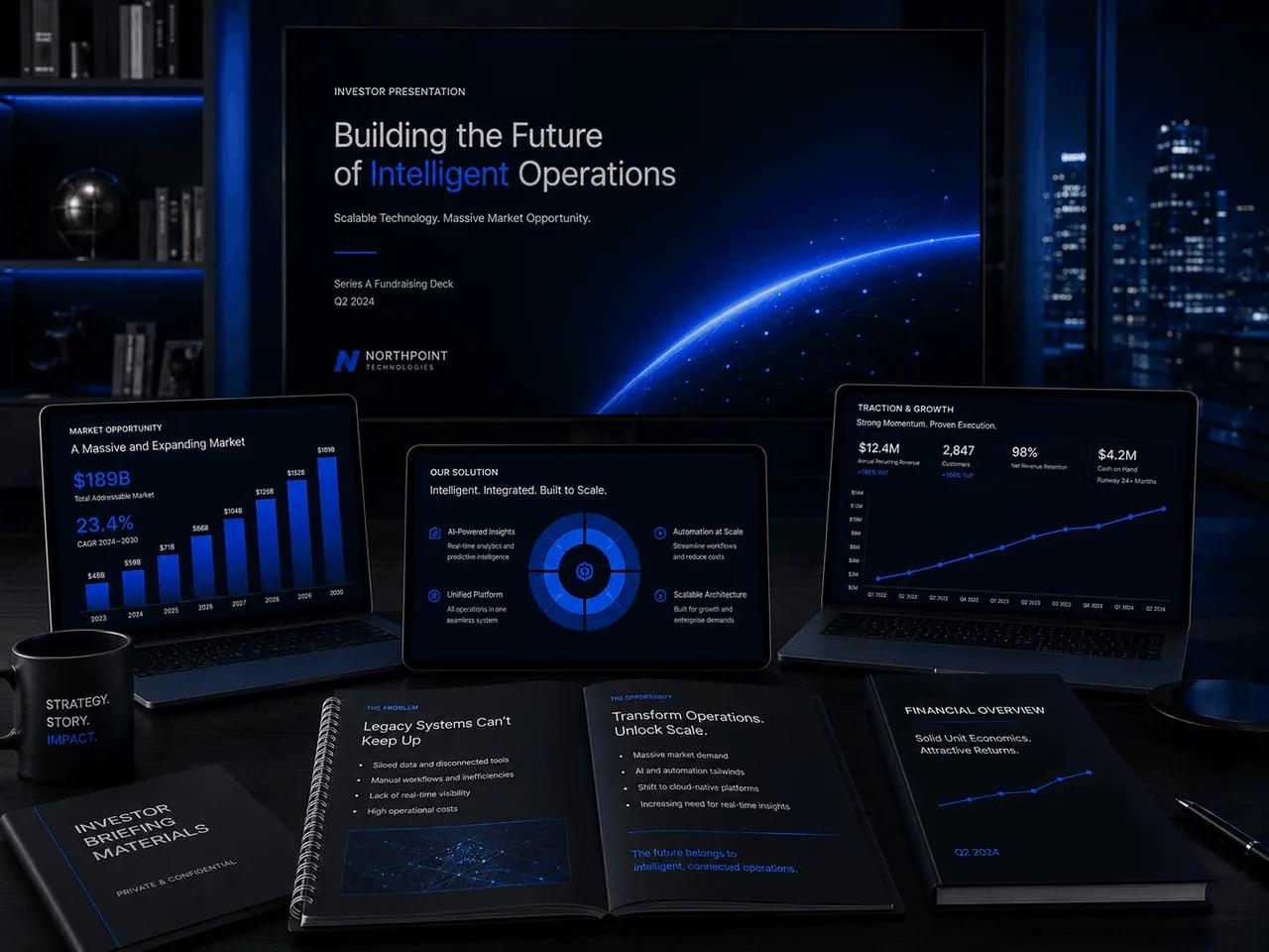 Pitch Deck Development investor presentation dashboard
