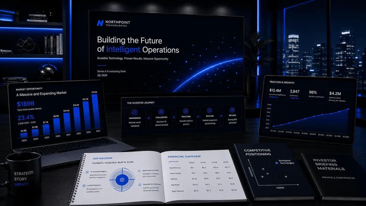Pitch Deck Development investor deck command center dashboard