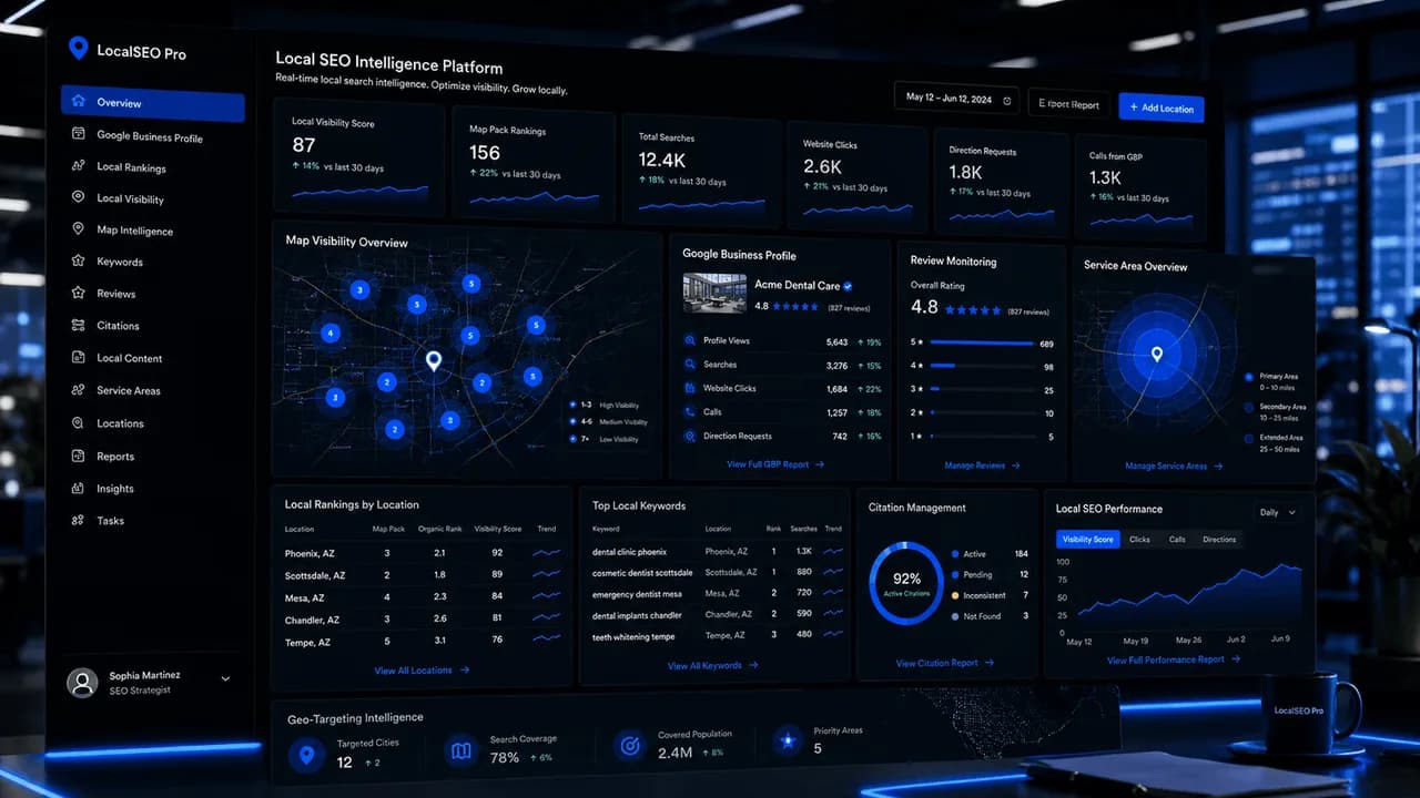 Local SEO map pack visibility dashboard
