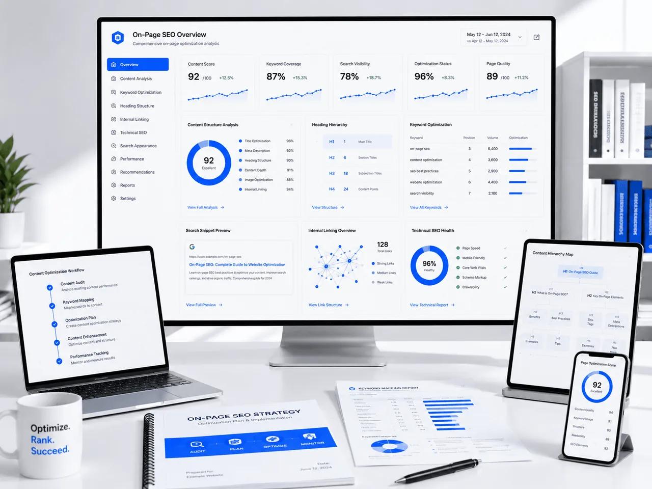 On-Page SEO content and keyword dashboard