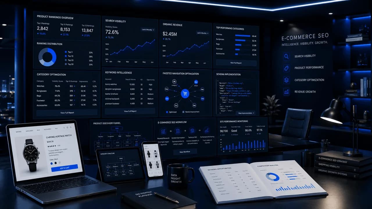 Product SEO performance command center dashboard