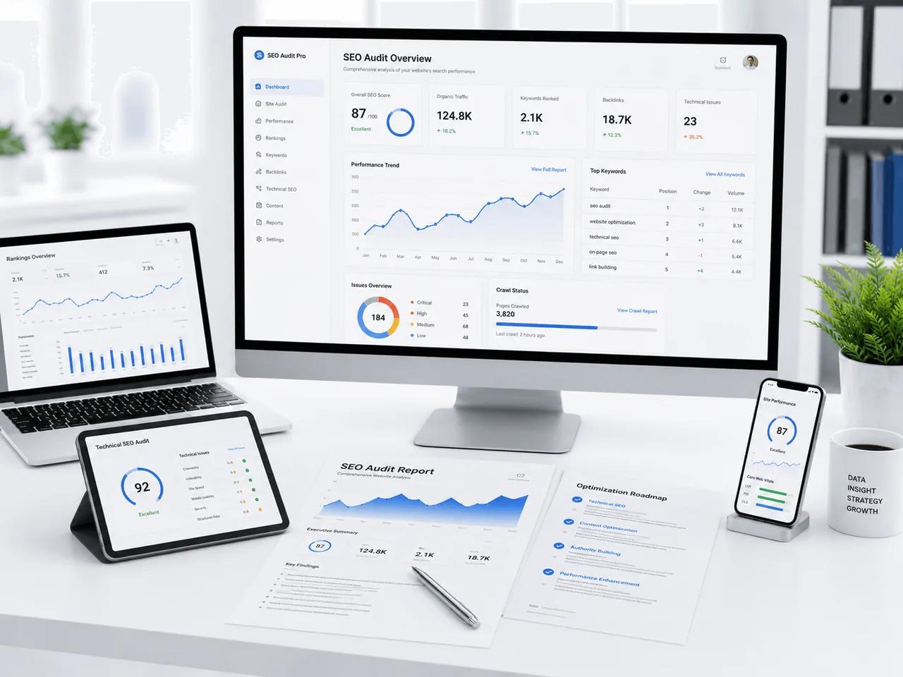SEO Audit technical health and keyword dashboard