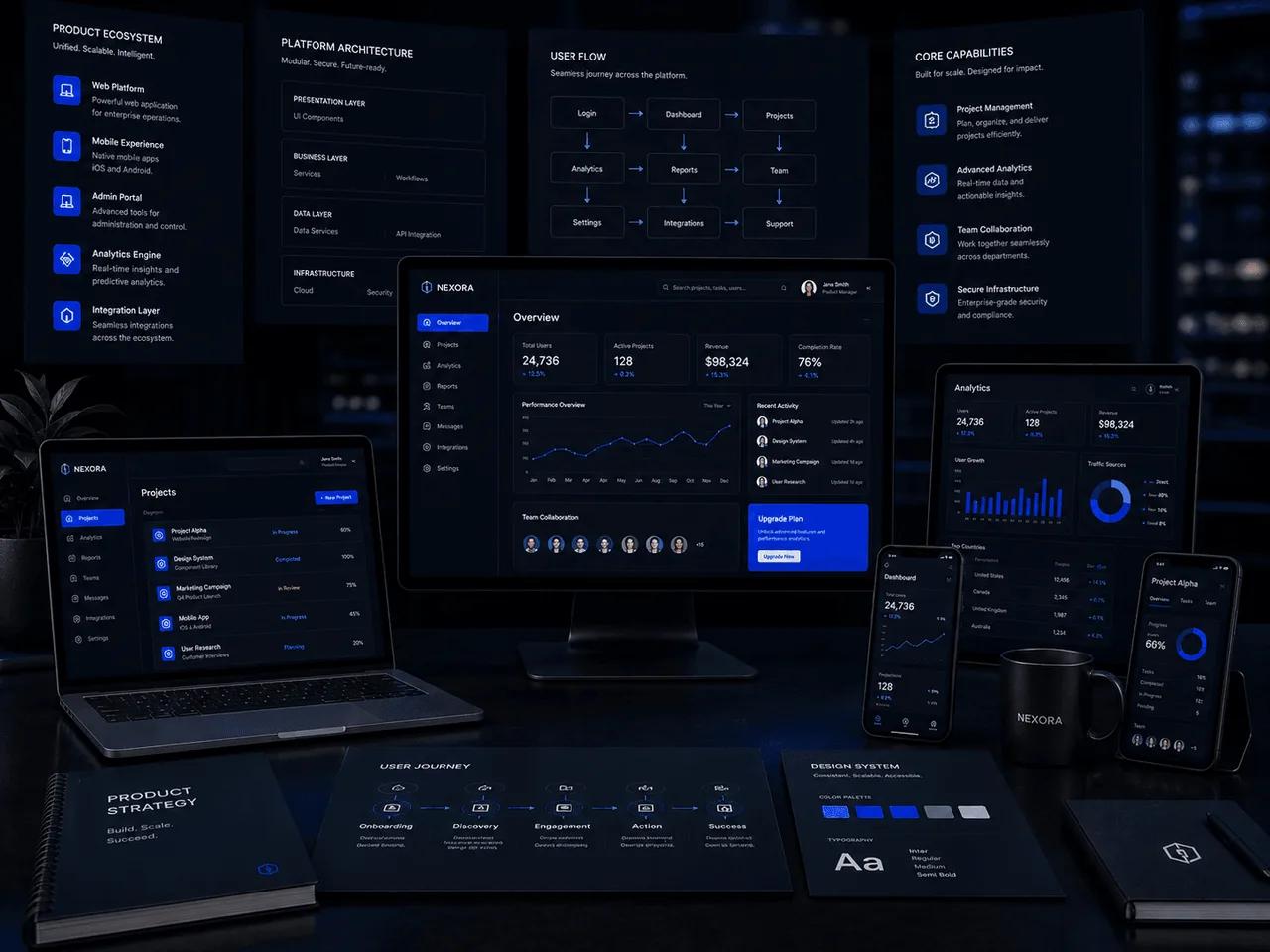 Full Product UI/UX complete design system dashboard