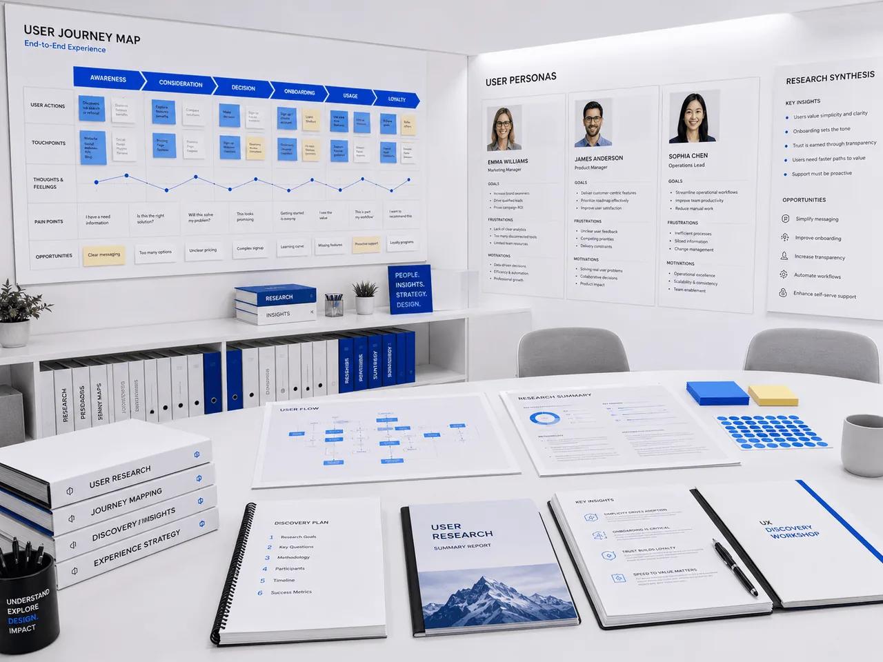 UX Discovery Sprint behavioral analysis and key insights dashboard